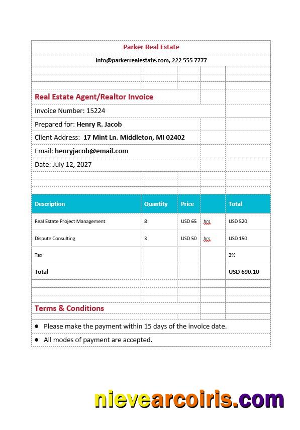 Real Estate Agent Realtor Invoice